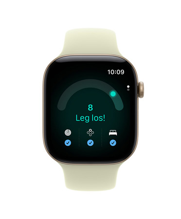 Apple Watch Series 12, Aluminiumgehäuse, Farbe Lichtgold, Ready App mit Tagesformwert 8, Sportarmband, Farbe Blassgrün (helles Gelbgrün)