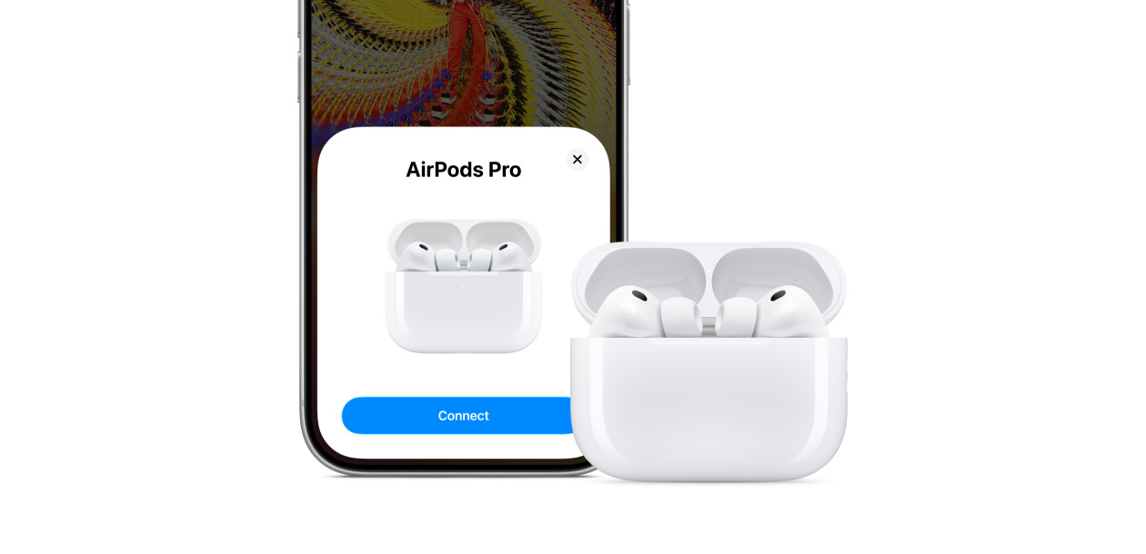 iPhone 17 Pro, Yhteydet-ominaisuus näytöllä, AirPods Pro 3 ja MagSafe-latauskotelo (USB-C)