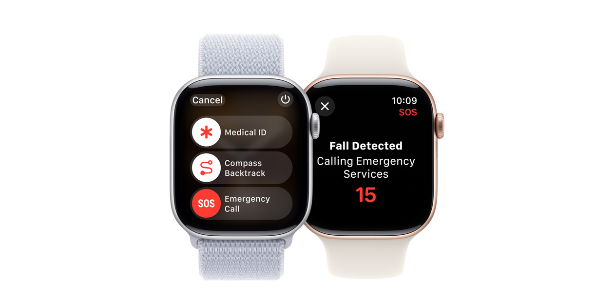 Falldetektering visas på en Apple Watch.