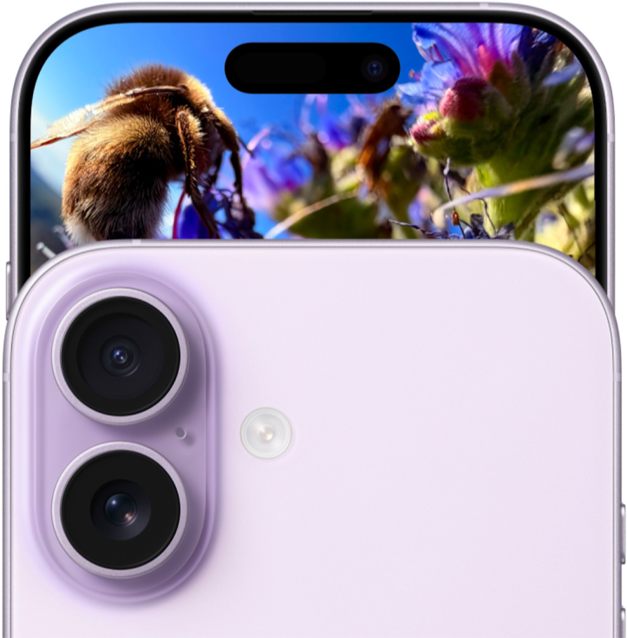 iPhone 17, predná vonkajšia strana, sústava kamier Dual Fusion, zadná vonkajšia strana, levanduľová farba
